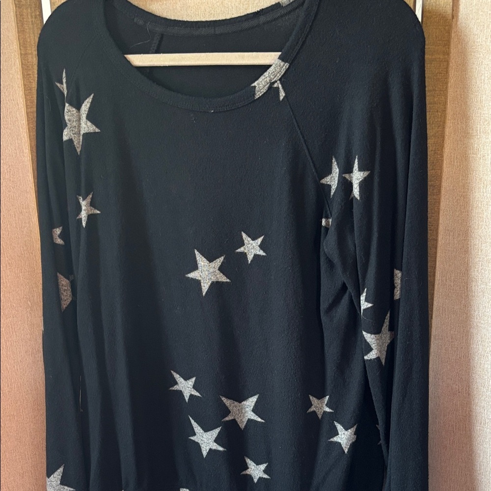 FINAL MARKDOWN Buffalo David bitton Black Long Sleeve Top w/ Silver Stars medium